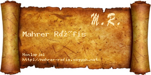 Mahrer Ráfis névjegykártya